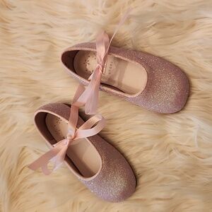 New Baby Pink Glitter Ribbon Ballet Flats